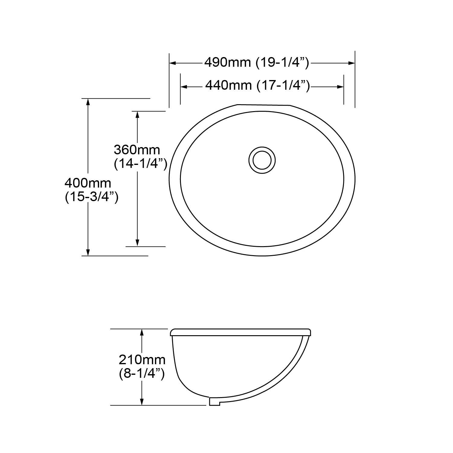 specification of MU-2019C, 19-inch white oval undercounter bathroom sink with overflow